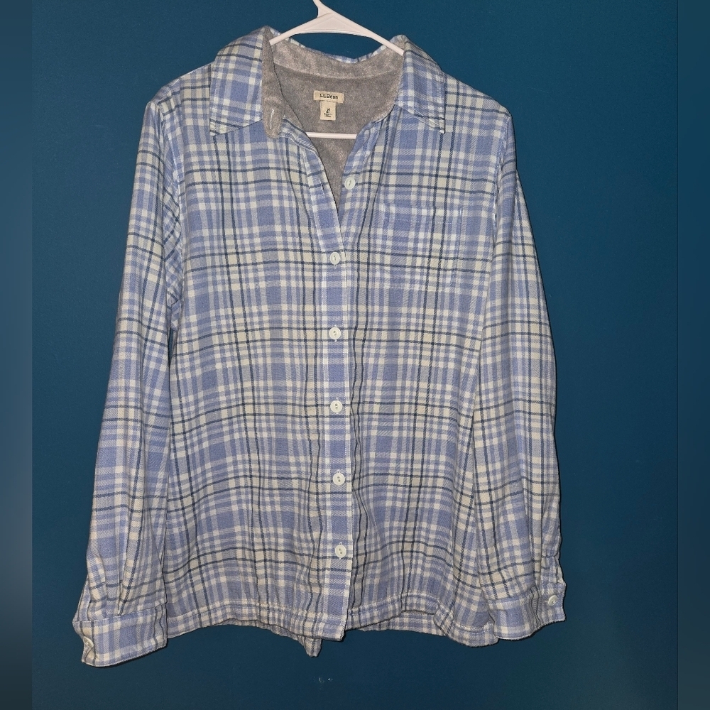 Women's LL Bean Blue Button Down Plaid Jacket, Size Medium - Picture 6 of 10